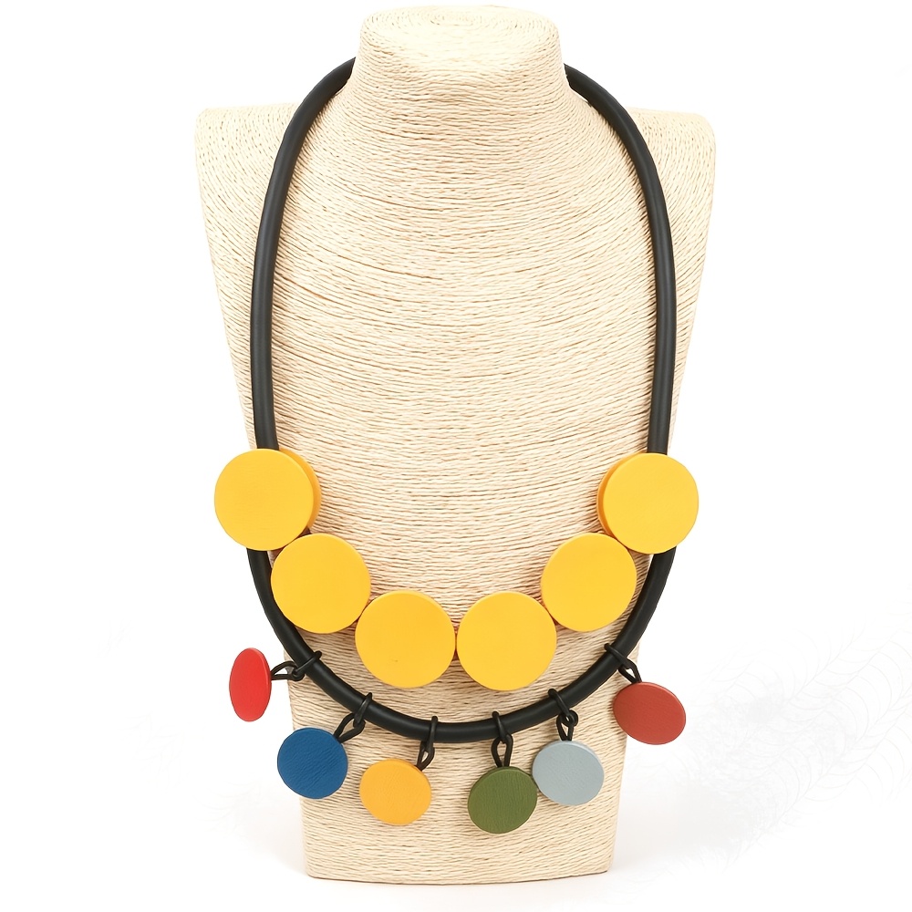 Bohemian Style Color-Block Round Patch Necklace, Trendy Accessory